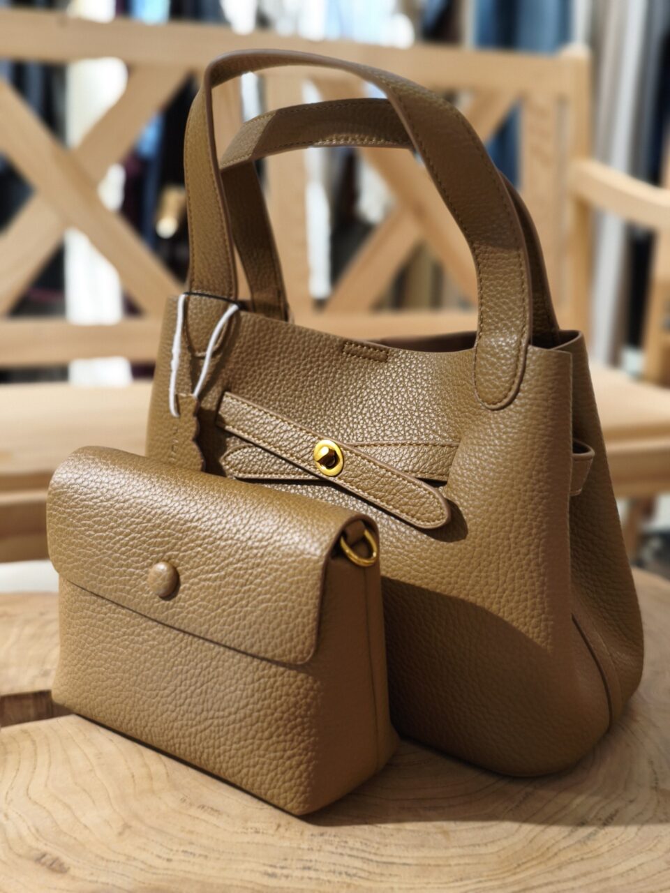 Сумка с кошельком и бантом беж